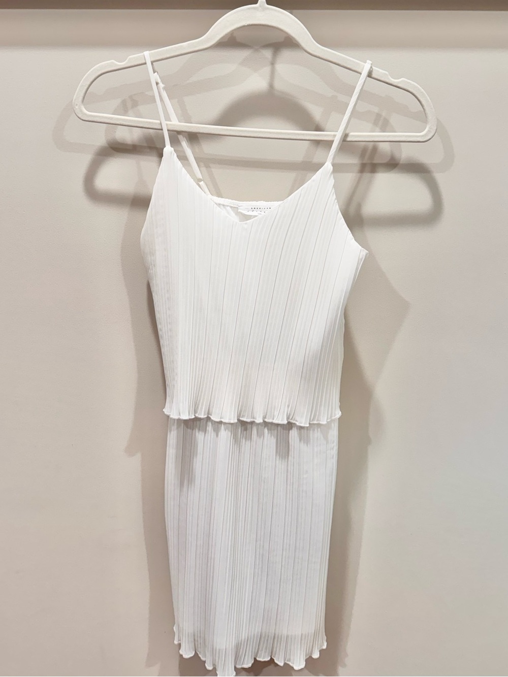 American Threads White Pleated Spaghetti Strap Dress